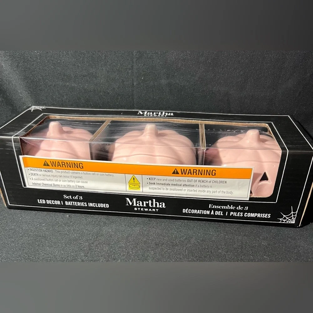 Martha Stewart Pastel Pink LED Pumpkin Lights – Set of 3 🎃✨